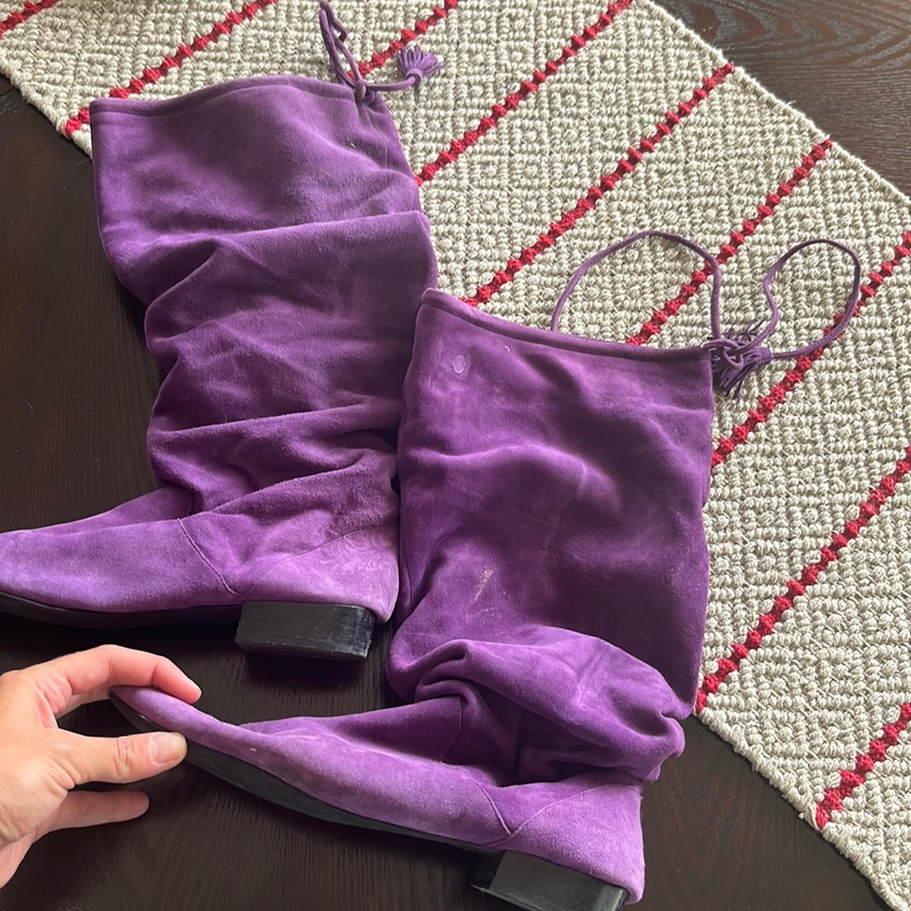 Purple suede, size 9.5 boots with ties in back
